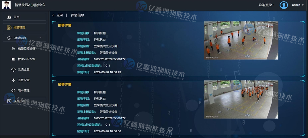校园内安全风险预警及AI视频识别分析系统